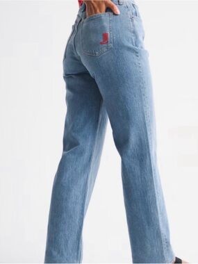 Abercrombie Curve Love High Rise 90s Relaxed Cowboy Embroidered Jeans - 31 short